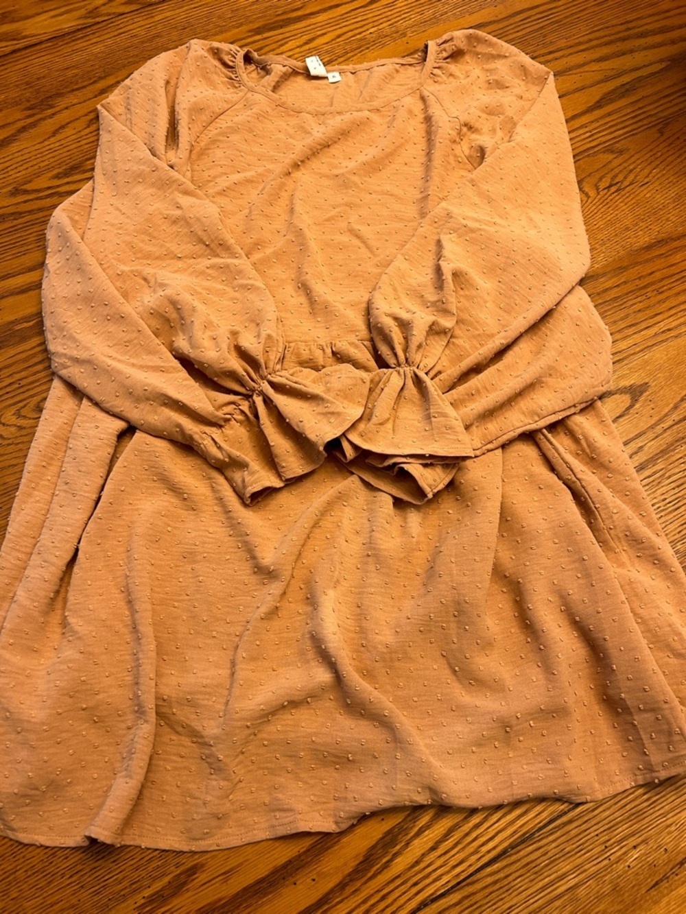 Aura Rust-Tan Textured Long Sleeve Peplum Top